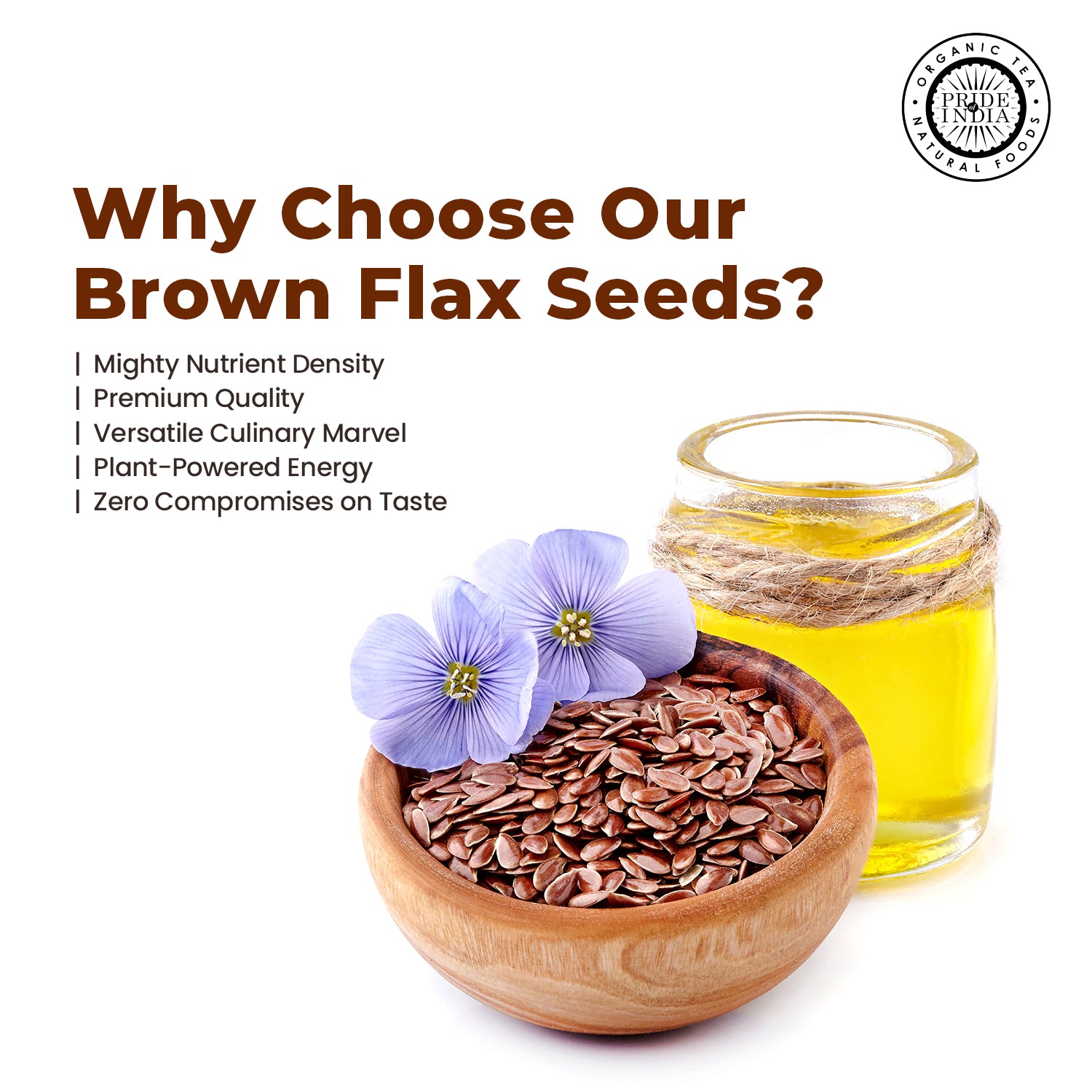 Whole Brown Flax Seeds - Omega-3 & Lignan Superfood Jar - Pride Of India